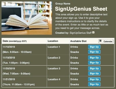Library 2 sign up sheet