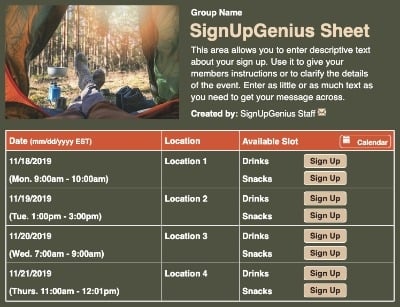 camping hiking backpacking campers scouts outdoors sign up form