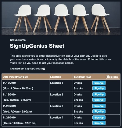 Seat Reservations sign up sheet