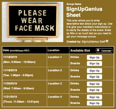 Mask Sign sign up sheet