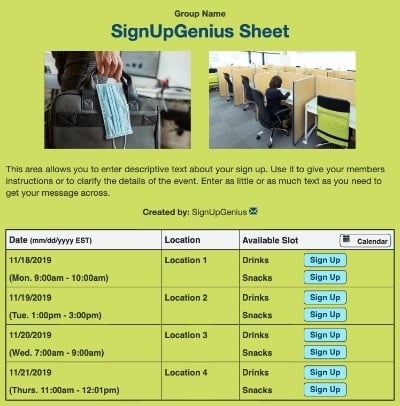 covid office social distancing desks shifts company sign up form