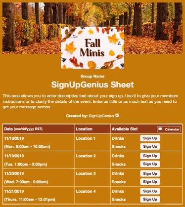 Fall Photos sign up sheet