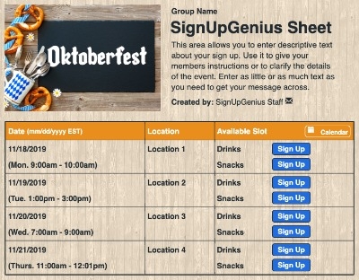 Oktoberfest sign up sheet