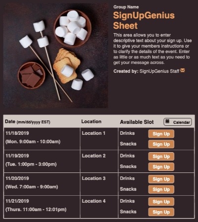 More S'mores sign up sheet