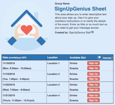 Love Home sign up sheet