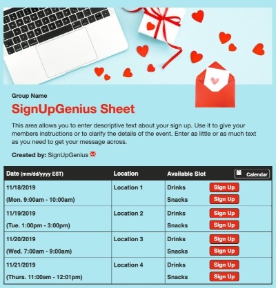 Valentine Gift sign up sheet