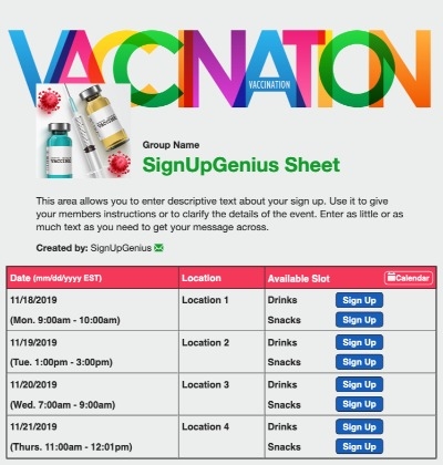 COVID Vaccination sign up sheet