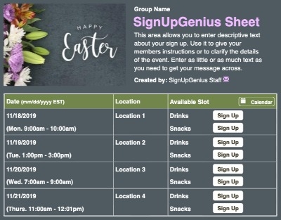 Easter Lily 2 sign up sheet