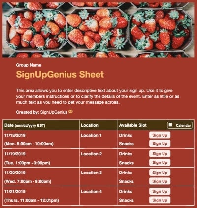 Strawberry Picking sign up sheet