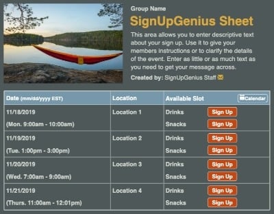 camping hiking outdoors hammock outside sign up form