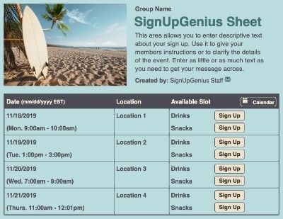 Surfing sign up sheet