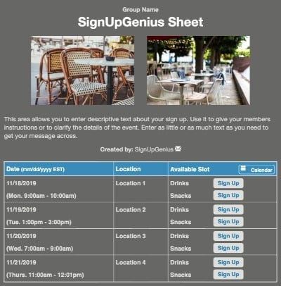 Outdoor Patio sign up sheet