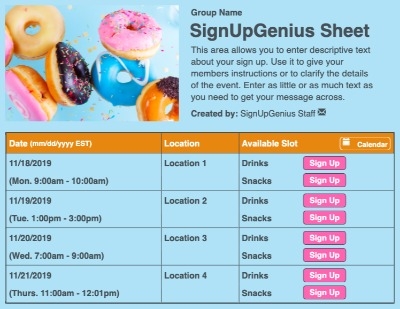Donut Party sign up sheet