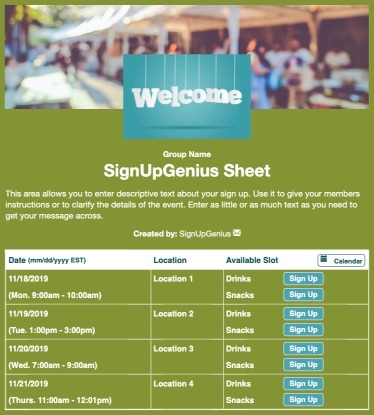 Welcome Fest sign up sheet