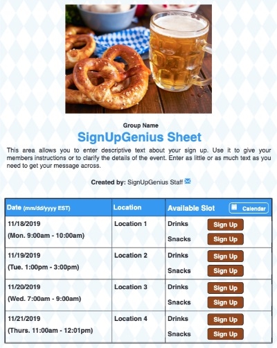 Oktoberfest Food sign up sheet