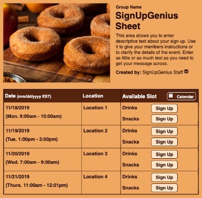 Apple Donuts sign up sheet