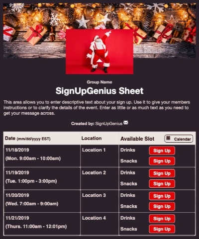 Party Santa sign up sheet