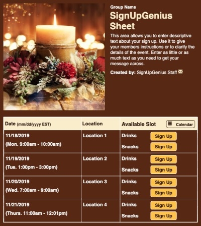 Christmas Candle sign up sheet