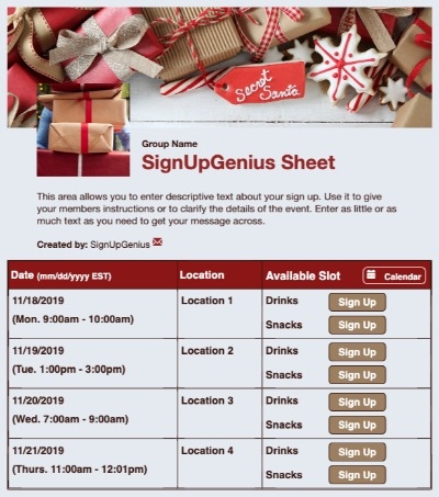 Secret Santa 2 sign up sheet