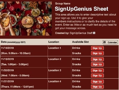 christmas holiday dinners sign up form