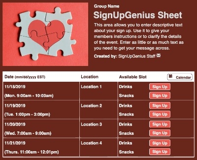 Heart Puzzle sign up sheet