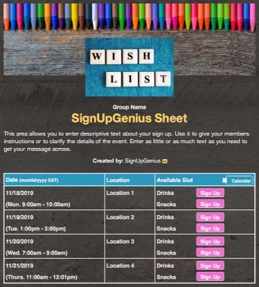 supply supplies classroom teacher's teachers wish list crayons teaching sign up form