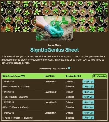 Seedlings sign up sheet