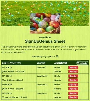 easter egg hunt basket sign up form