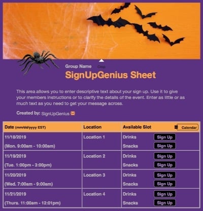 halloween bats spiders spooky webs purple sign up form