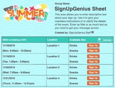 summer summertime pool vacation end of school sign up form