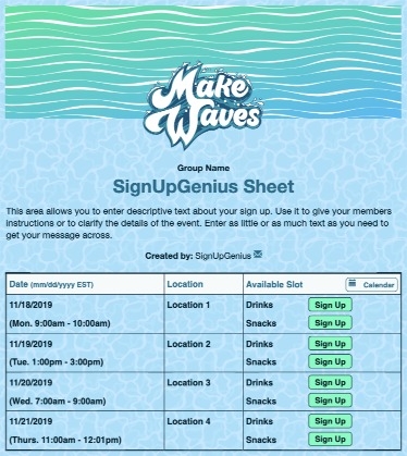 Make Waves VBS 2 sign up sheet
