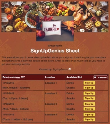 thanksgiving friendsgiving fall potluck food dinner turkey meals thankfulness sign up form