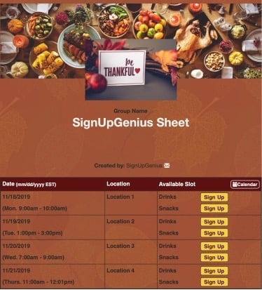 thanksgiving friendsgiving fall potluck food dinner turkey meals thankfulness sign up form