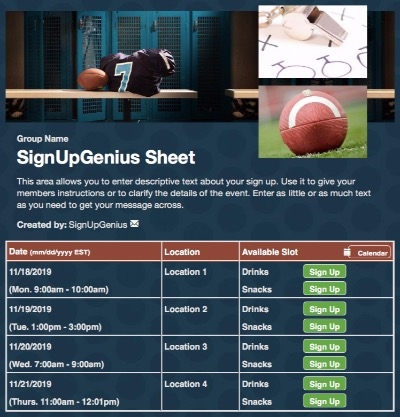 sign up sheet