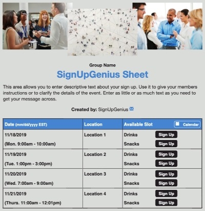 Business Networking sign up sheet