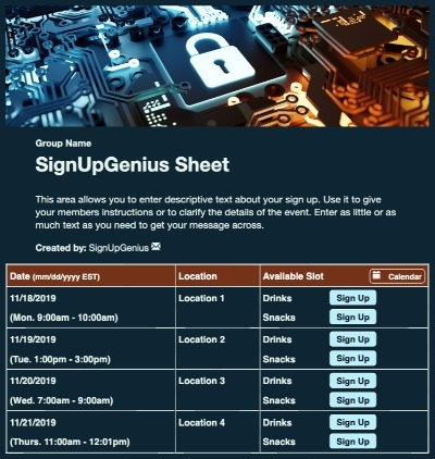 Cyber Security sign up sheet