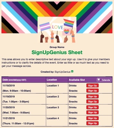 LGBTQ Pride Love sign up sheet