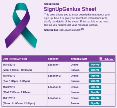 Suicide Prevention sign up sheet