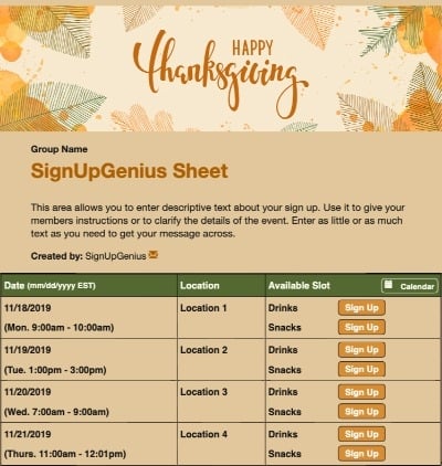 Thanksgiving Banner sign up sheet