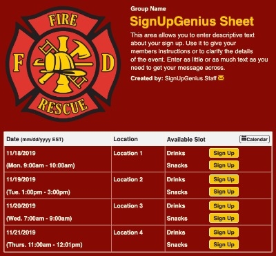 Firefighter sign up sheet