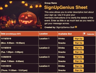 Halloween 2 sign up sheet