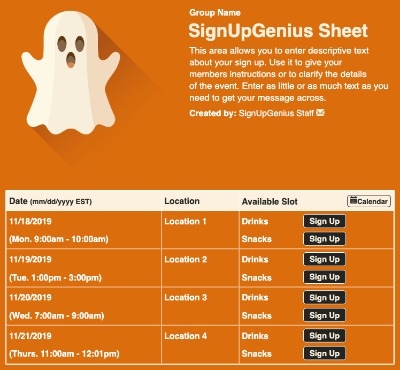 Halloween Ghost sign up sheet