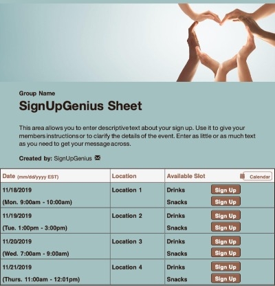 Volunteer Heart sign up sheet