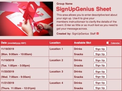 Valentine's Day Cards 2 sign up sheet