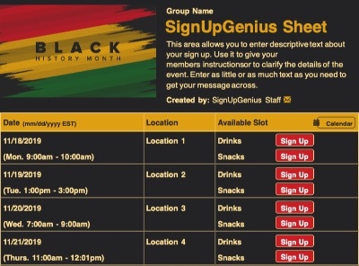 Black History Month 2 sign up sheet