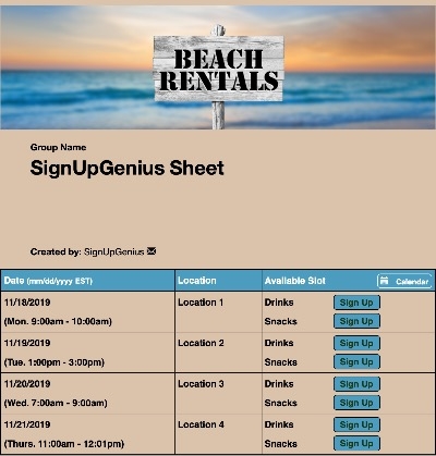 beach rentals gear sign up form