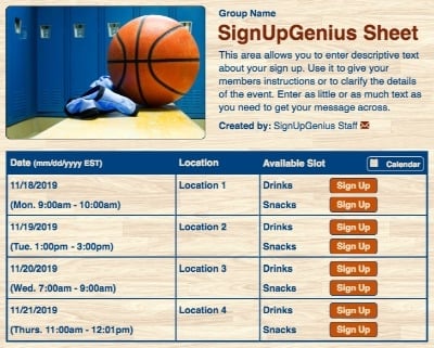 basketball hoops lockerroom sign up form