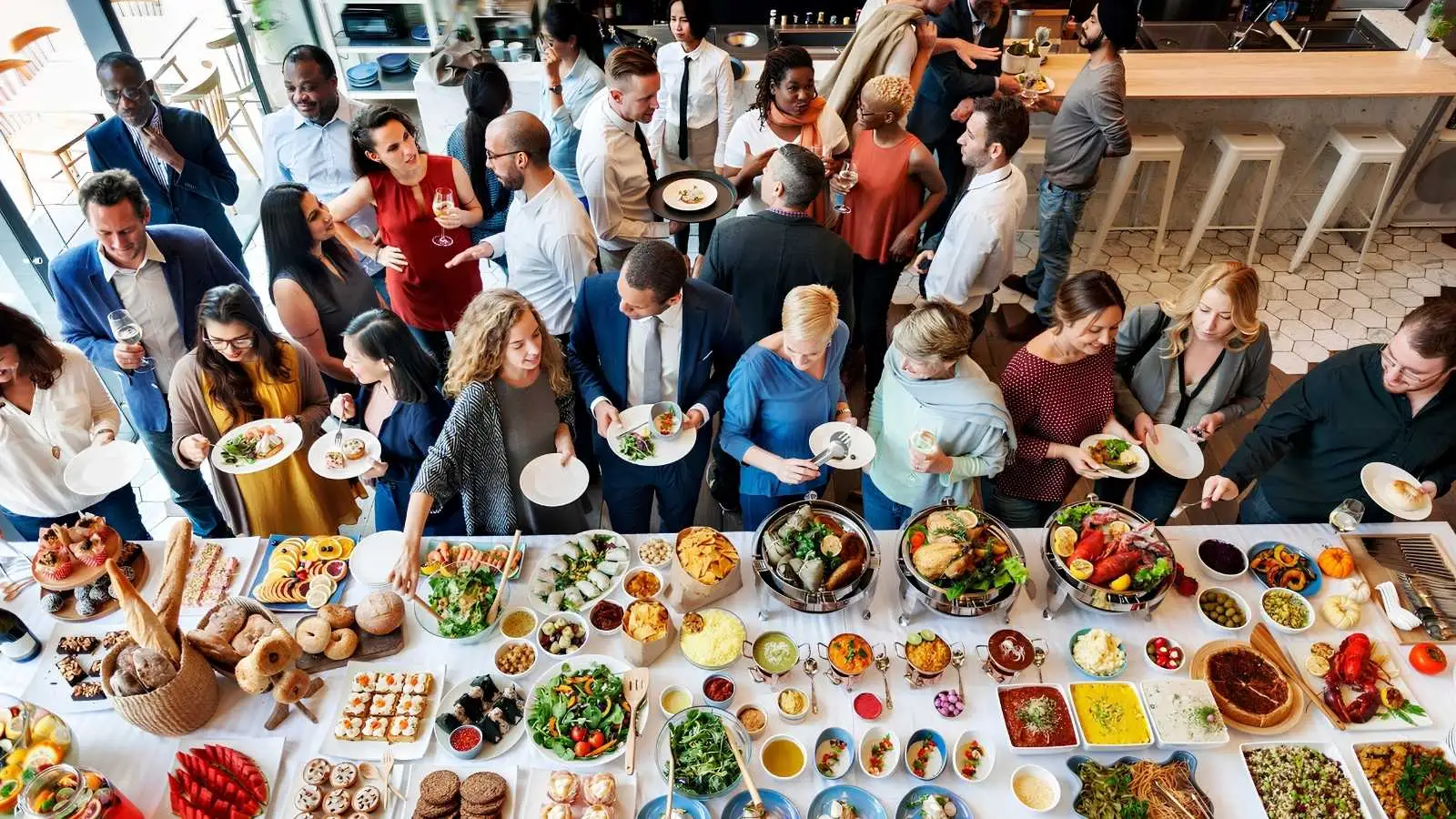 employees at an office potluck