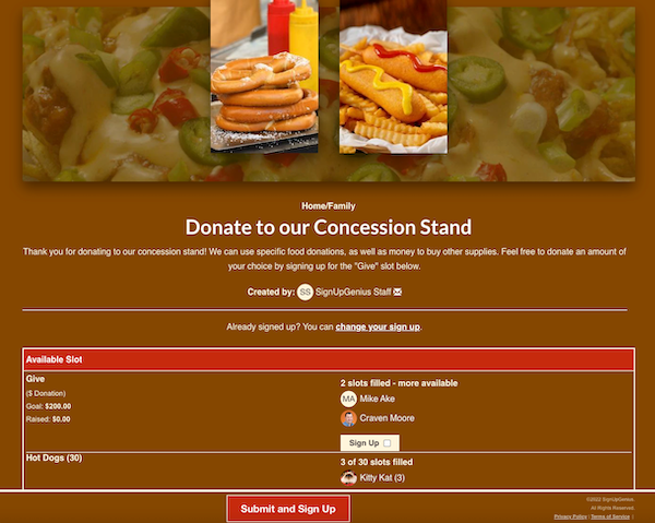 concession stand sign up