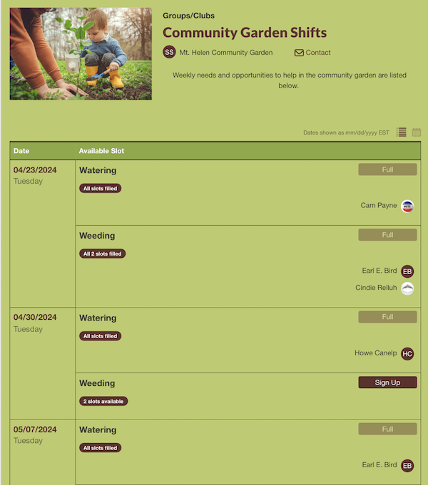 Community Garden Sign Up